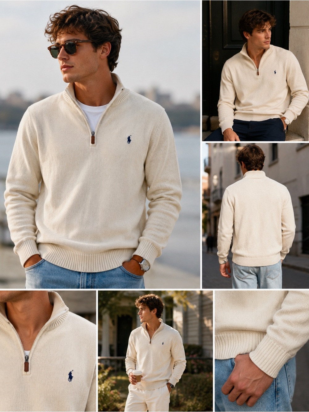 Polo by Ralph Lauren Cream Quarter-Zip Knit Pullover 100% cotton XL mock neck